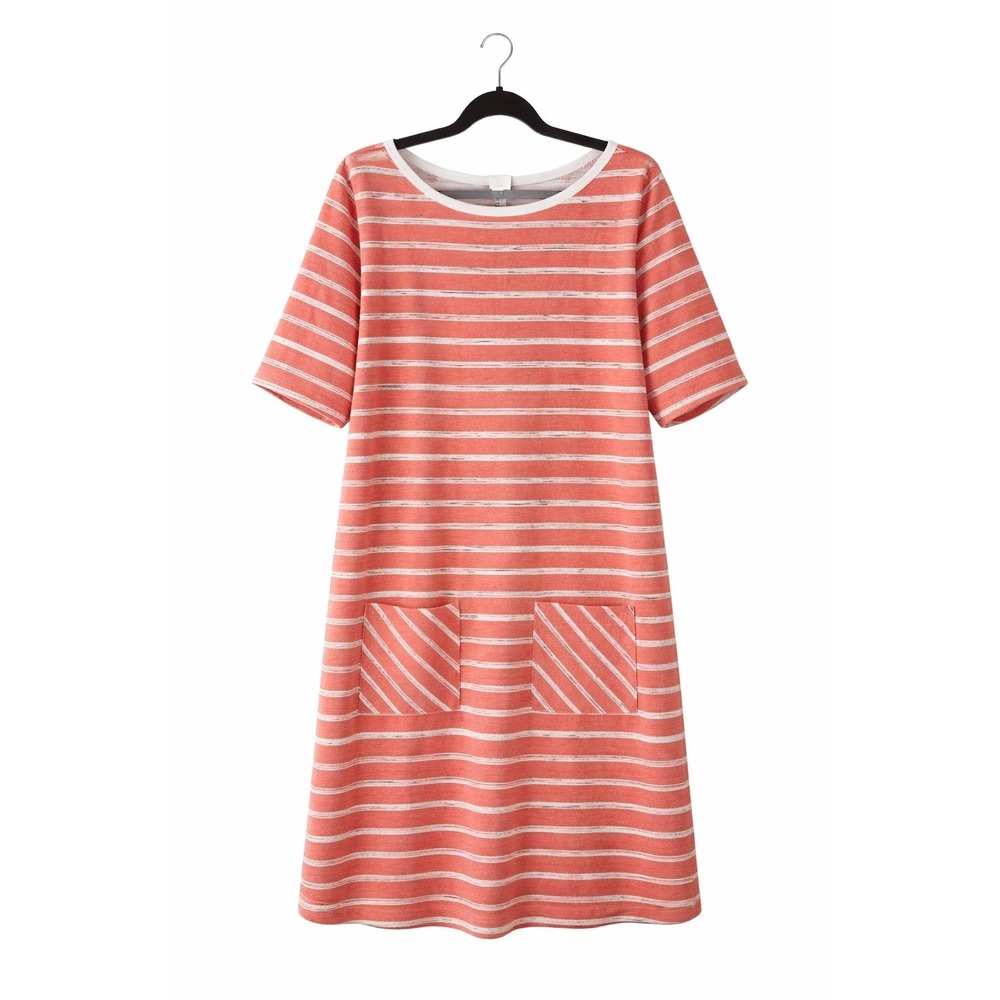 Canyon River Blues Coral Striped T Shirt Dress Womens Large Pockets Casual Short